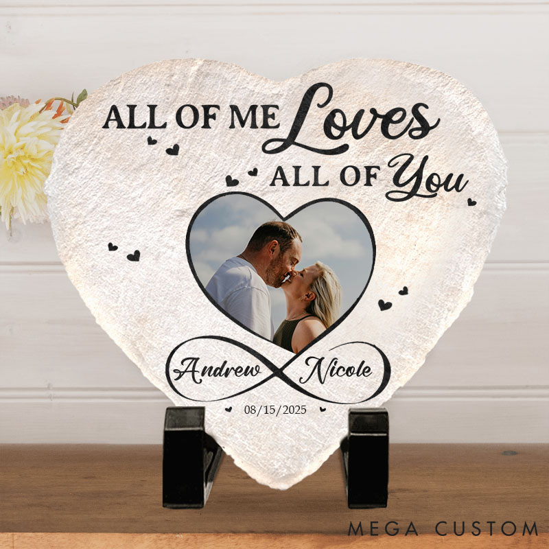 Personalized Couple Photo All of Me Loves All of You Heart Square and Rectangle Shaped Stone with Stand Newlyweds Stone Christmas Valentines Day Gift