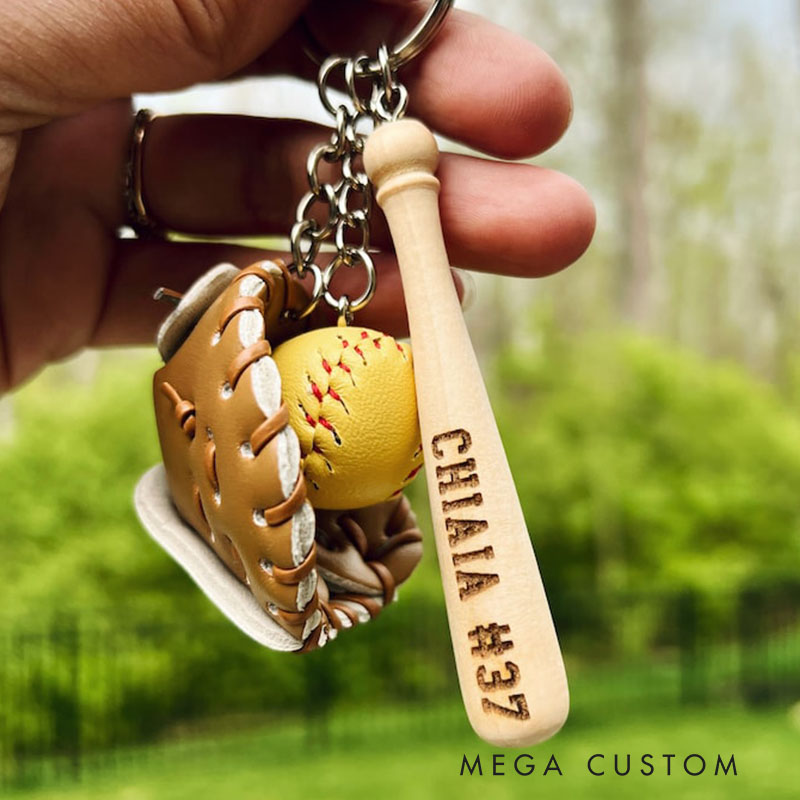 Softball Keychain Bag Tag Softball Key Chain Custom Engraved Softball Baseball Key Chain Custom Engraved Baseball for Sports Lover