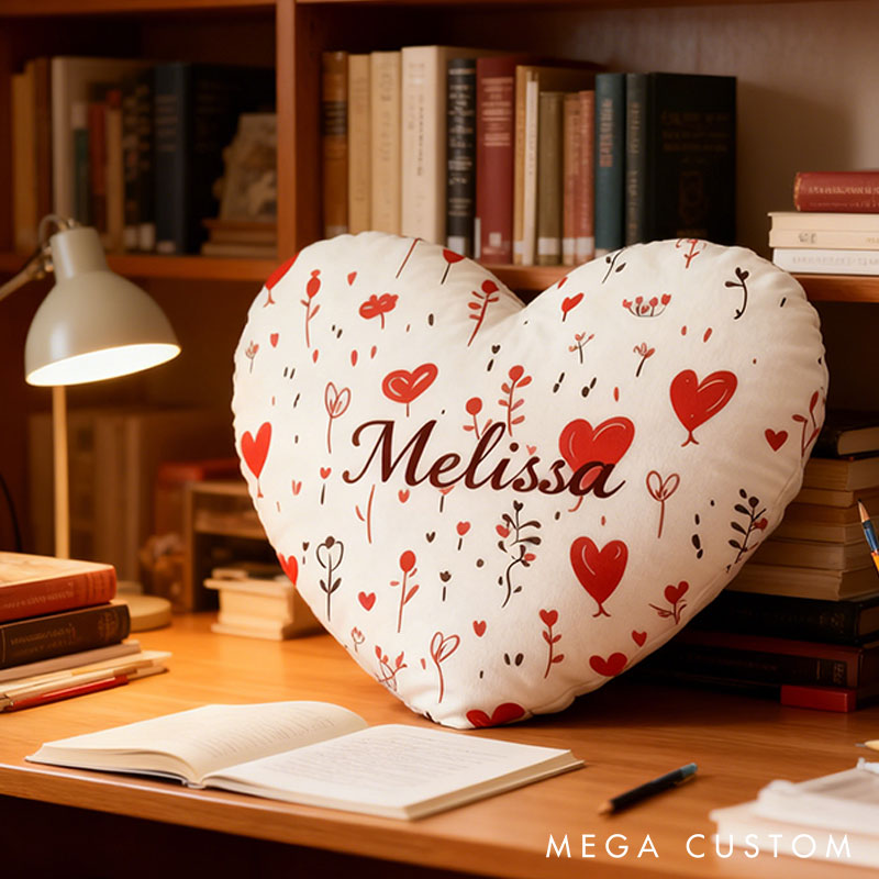 Personalized Heart Shape Flower Design Custom Names Couple Home Pillow Romantic Valentine's Day Gift for Girlfriend for Wife for Flower Girl