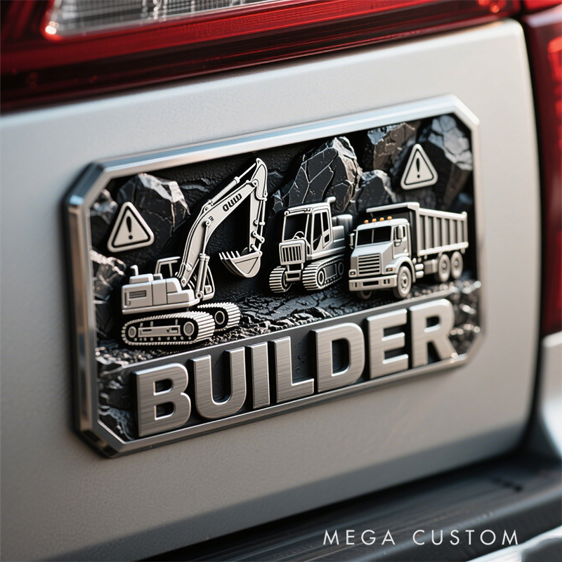 Personalized 3D Construction Car Emblem – Heavy-Duty Metal Truck/Excavator Vehicle Decal Sticker