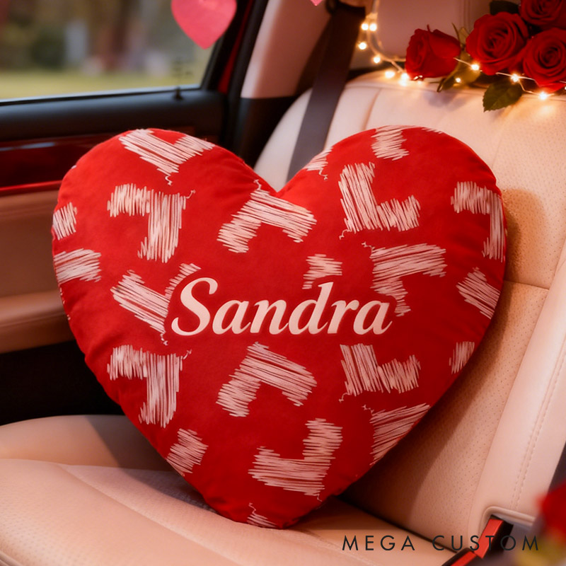Personalized Girl friend Red Heart Shaped Pillow Custom Couple Name Valentines Day Cushion Anniversary Date Night Gift for Her Wife Girlfriend