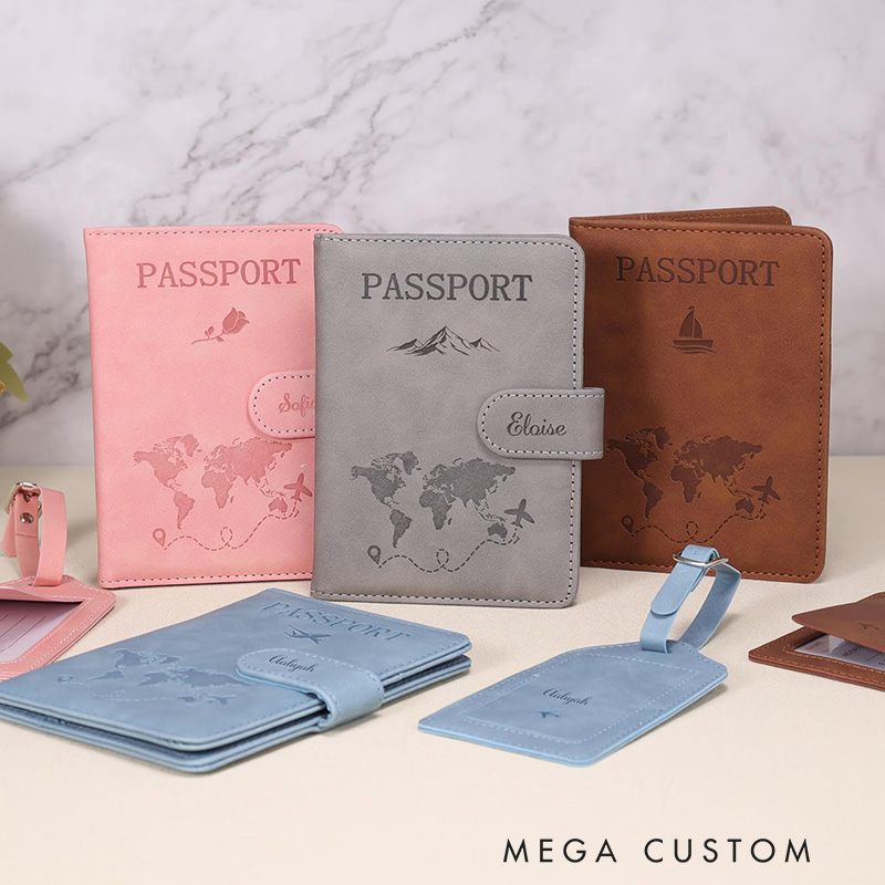 Personalized Passport Holder Custom Luggage Tag - RFID Passport Cover Travel Gift Tour Group Gift Passport Wallet Honeymoon Gifts for Couple