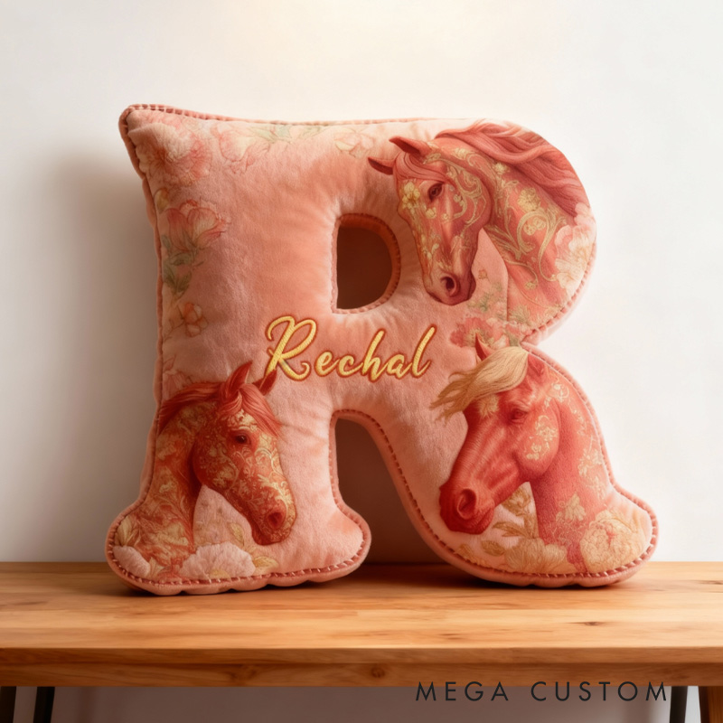 Personalized Riding Floral Letter Pillow Floral Horse Custom Name Festive Flower Decor with French Countryside Gifts for Family Graphic 3D Print for Riding Lovers Equestrian Lovers