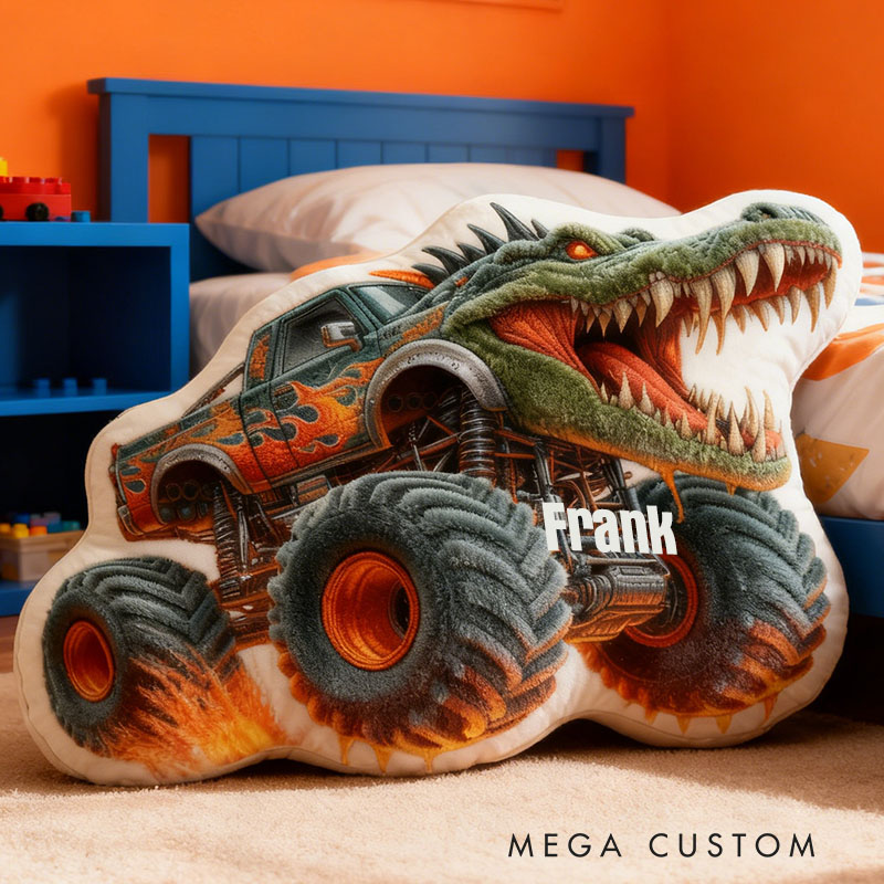 Personalized Crocodile Truck with Name Graphic 3D Print Pillow Christmas Gift for Kids or Baby Birthday Gift