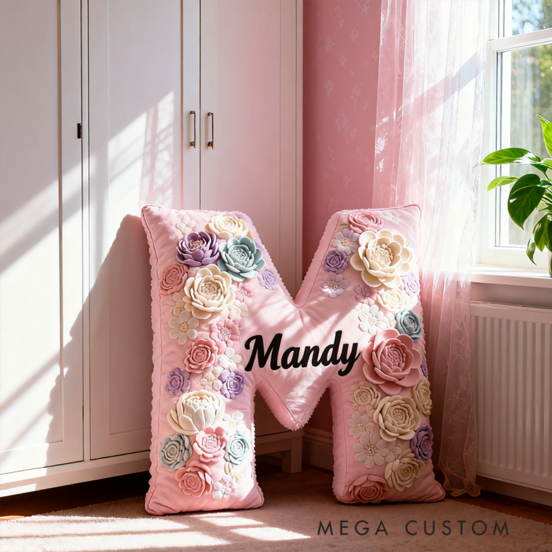 Personalized Floral Letter Pillow Custom Name Color and Initial Appreciation Gifts 3D Graphic Print
