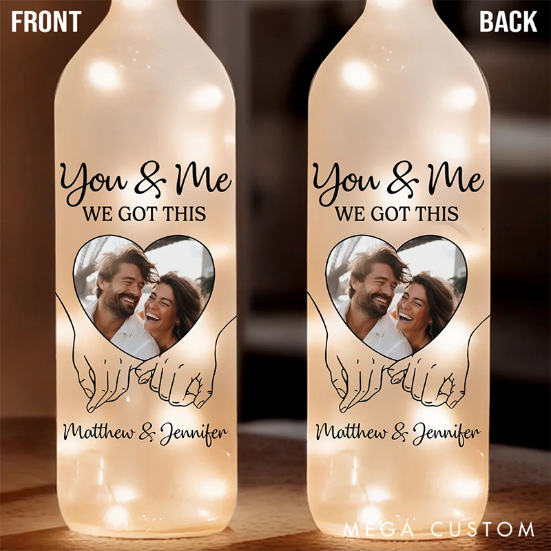 Personalized Photo Bottle Lamp Custom LED Light Bottle You & Me Anniversary Wedding Gifts for Husband Wife Valentines Gift for Couple
