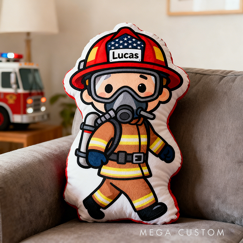 Personalized Firefighter Plush Pillow Custom Name and Character Style Hero Themed Appreciation Gifts for Firefighter Lovers