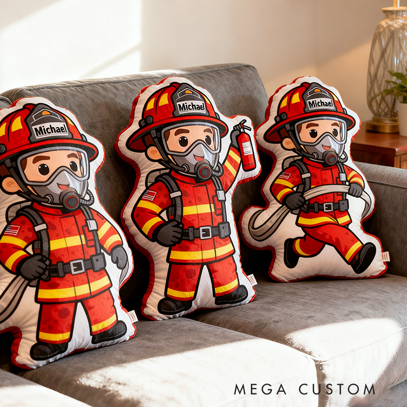 Personalized Firefighter Plush Pillow Custom Name and Character Style Hero Gift for Firefighters and Family