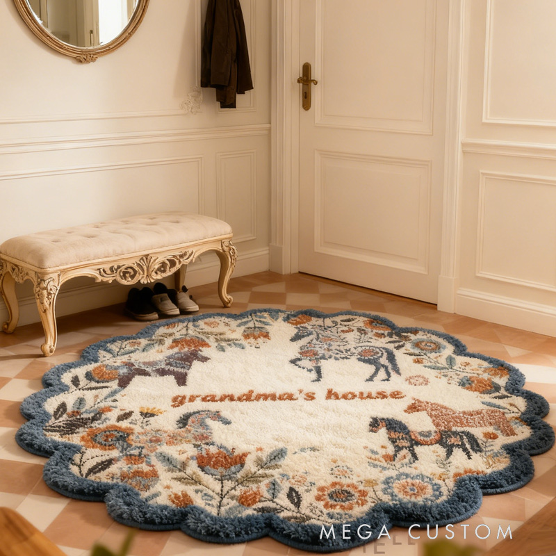 Personalized Rugs Riding Floral Doormat Floral Horse Custom Name Festive Flower Decor with French Countryside Gifts Doormat for Family for Riding Lovers Equestrian Lovers