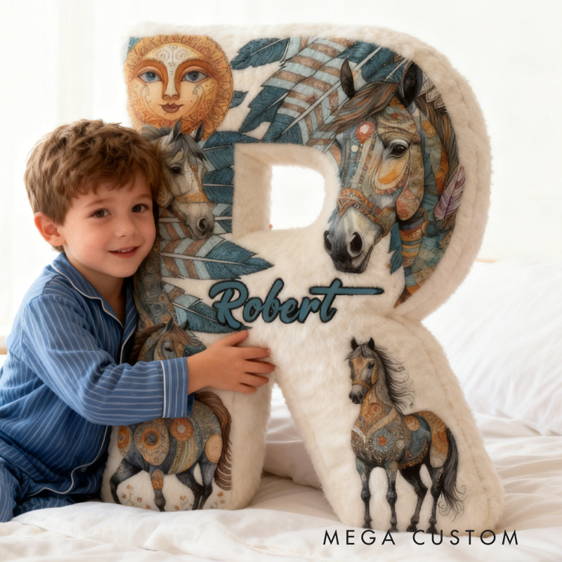Personalized Riding Feather Letter Pillow Horse Custom Name Festive Decor with French Countryside Gifts for Family Graphic 3D Print for Riding Lovers Equestrian Lovers