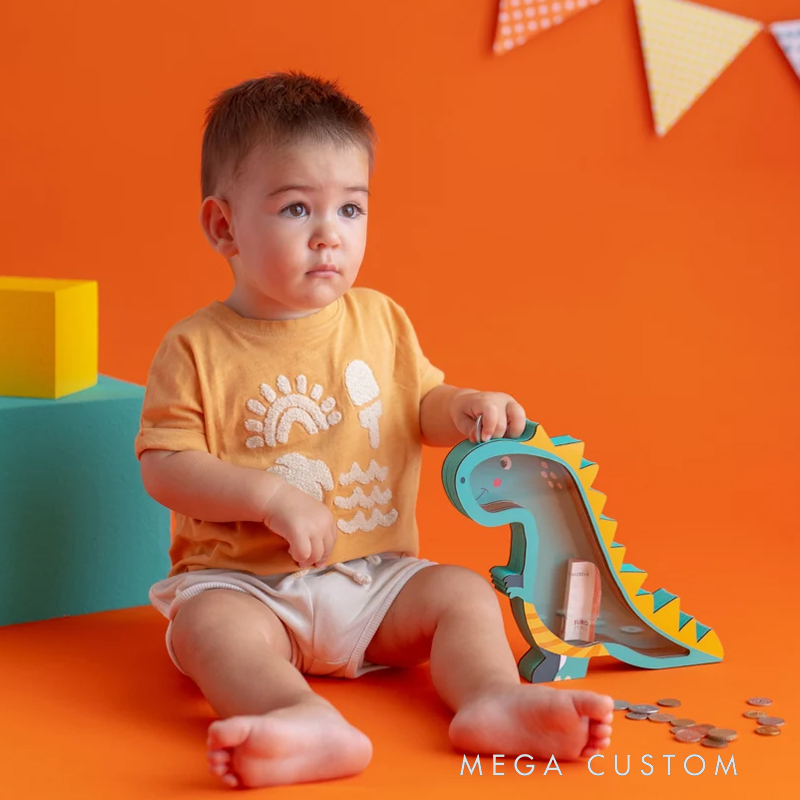Personalized Dinosaur Piggy Bank: Nursery Decor, Kids Birthday Gift