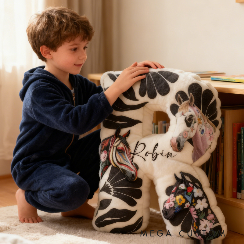 Personalized Riding Equestrian Letter Pillow Horse Custom Name Festive Decor with French Countryside Gifts for Family Graphic 3D Print for Riding Lovers Equestrian Lovers