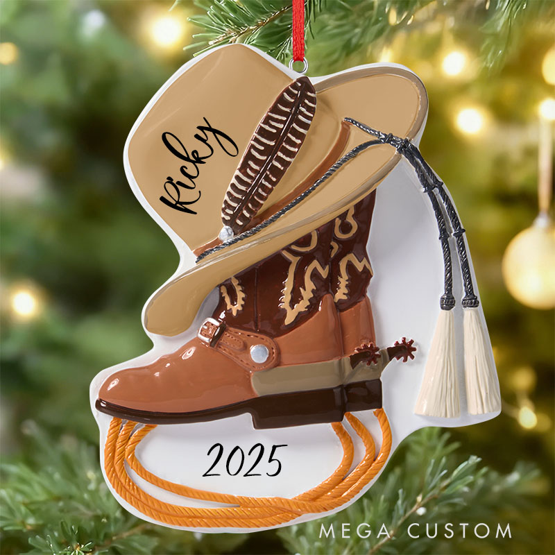 Personalized Boots and Hat Cowboy Poly Resin Car Ornament