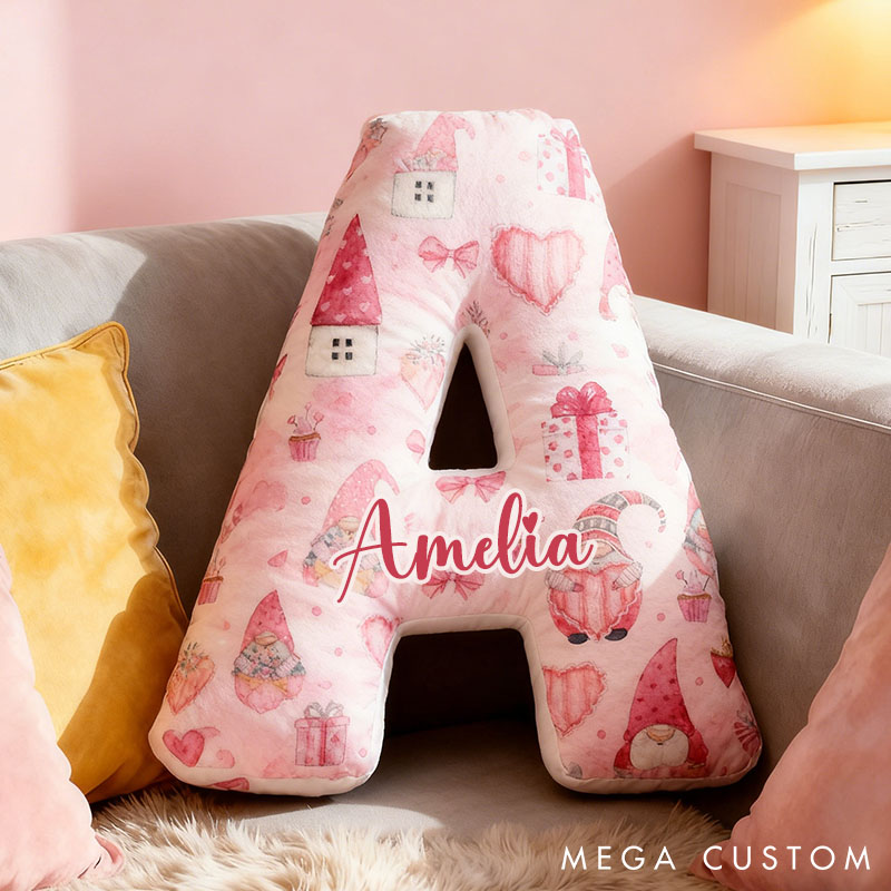 Personalized Love Gnome Letter Pillow Custom Valentines Throw Pillow for Girlfriend Holiday Home Decor Love Gnome Gift Box Pillow for Wife
