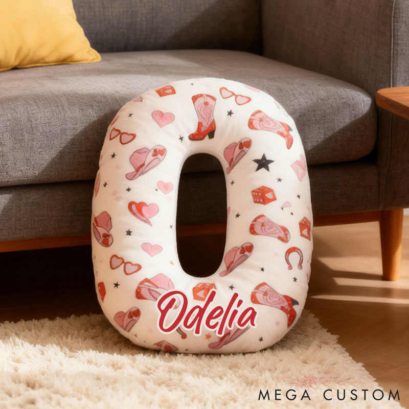 Personalized Pink Western Cowgirl Letter Pillow Custom Pink Valentine Gift Throw Pillow for Girlfriend Pink Cowgirl Boots Horseshoe Pillow for Her
