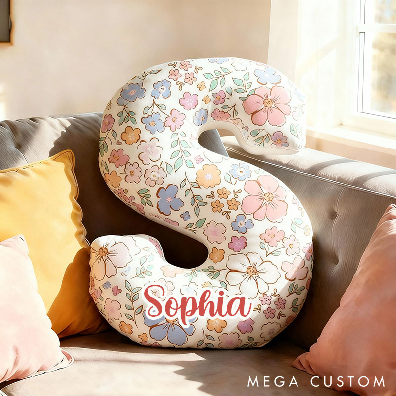 Personalized Floral Letter Pillow for Flower Girl Custom Full Print Flowers Initial Throw Pillow for Her Holiday Home Decor Floral Lovers Pillow