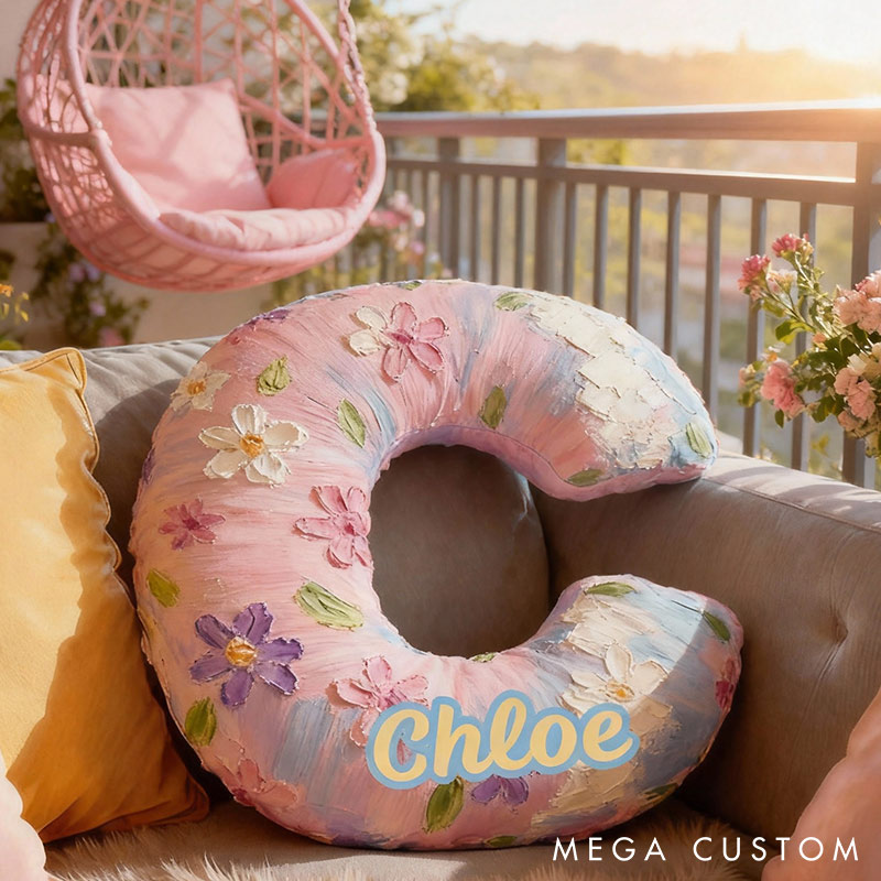 Personalized Colorful Flora Letter Pillow Initial Flower Throw Pillow Custom Holiday Home Decor Letter Pillow for Flower Girl for Girl friend