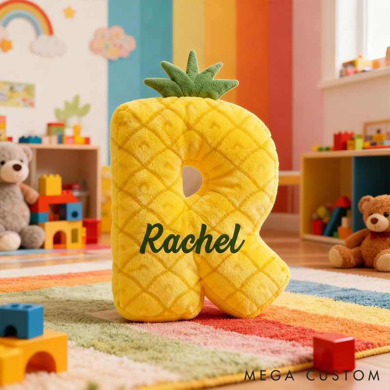 Personalized Pineapple Fruit Design Letter Pillow Initial Throw Pillow Custom Holiday Home Decor Letter Pillow for Flower Girl for Page Boy