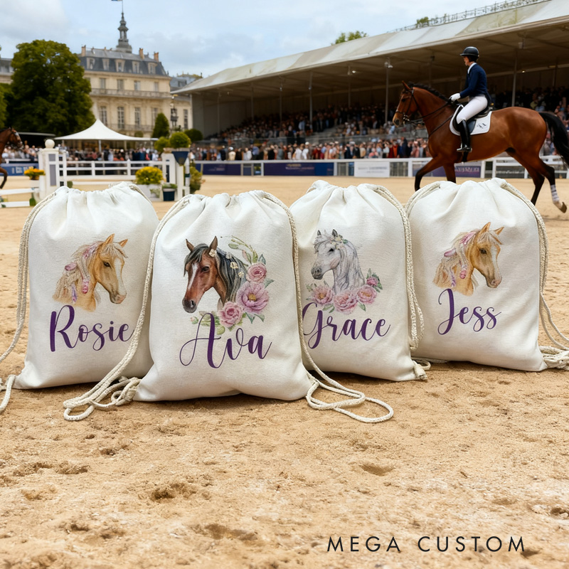 Personalised Horse Riding Bag Equestrian Bags Horse Gifts Kit Bag Drawstring Bag Kids PE Kit Bag Horse for Riding Lovers Equestrian Lovers