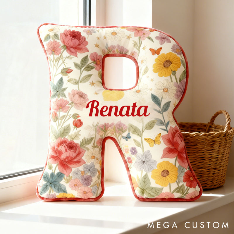 Personalized Floral Letter Pillow Custom Sunflower Rose Daisy Graphic Initial Throw Pillow Christmas Holiday Decor Pillow for Her
