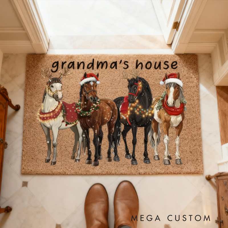 Personalized Doormat Riding Floral Doormat Floral Horse Custom Name Festive Flower Decor with French Countryside Gifts Doormat for Family for Riding Lovers Equestrian Lovers