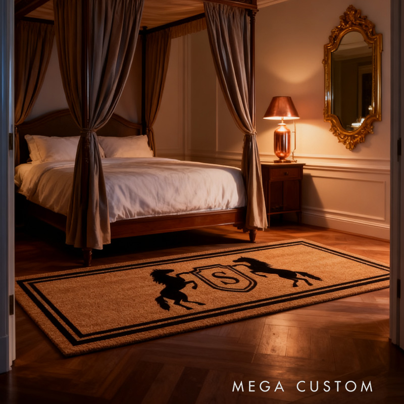 Personalized Rugs Riding Doormat Custom Name Festive Horse Deco rHorse Crest Doormat Equestrian Ranch Decor for Riding Lovers Equestrian Lovers