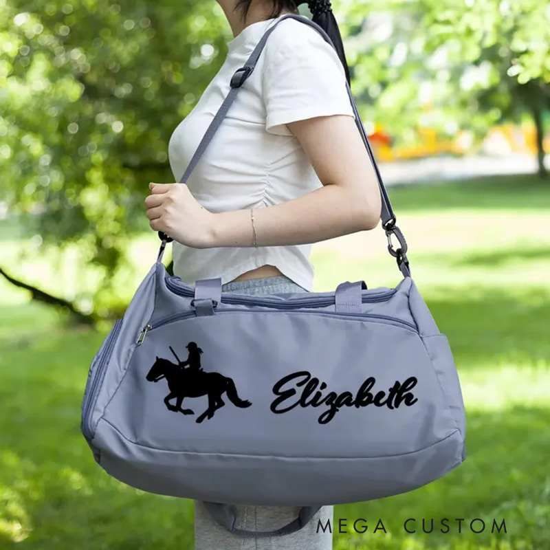 Personalized Name Horse Riding Duffle Bag Waterproof Travel Weekender Bag with Strap Equestrian Overnight Bag Gift for Horse Lovers Riding Lovers Equestrian Lovers