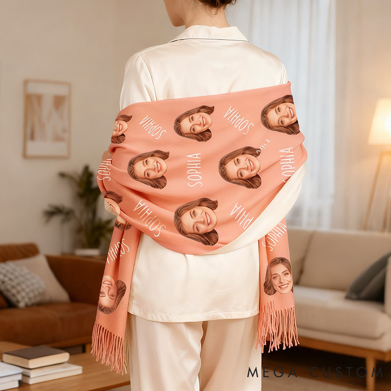 Personalized Funny Girlfriend Wife Face Photo Scarf Custom Boyfriend Husband Name Scarf with Men Women Photo Valentines Day Christmas Gift for Him Her