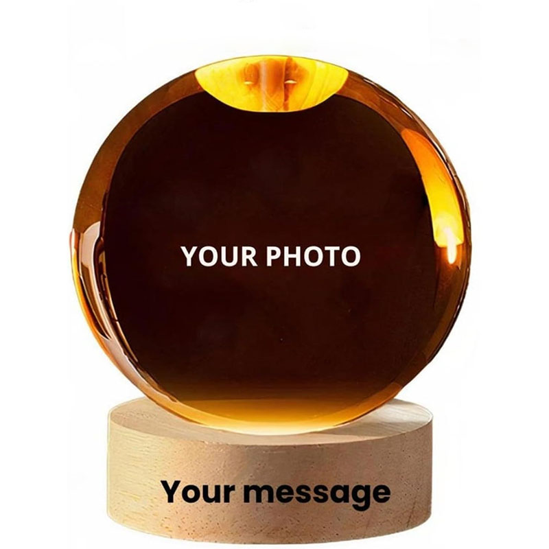 Personalized Crystal Ball Night Light, Custom 2D Photo Ultrasound Picture Frames, Luminous Wooden Base