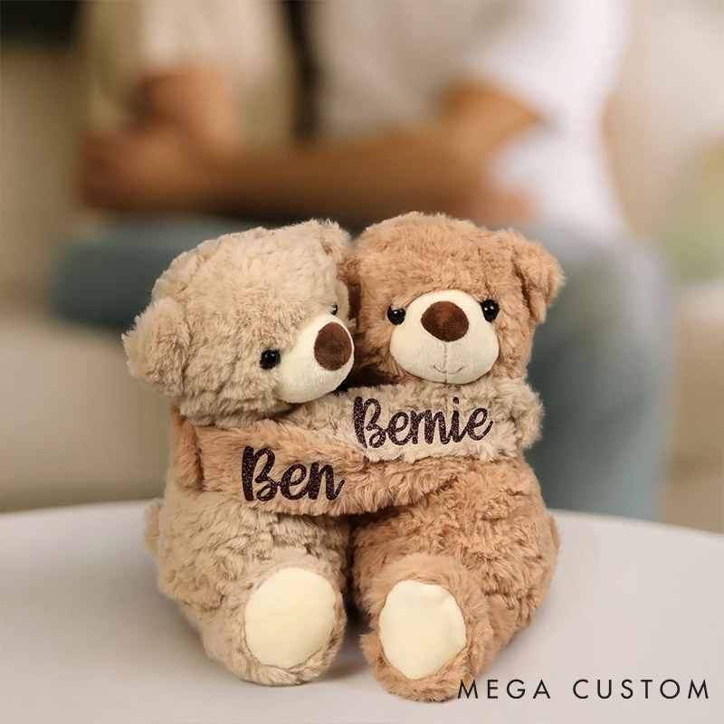 Personalized Couple Pair Hugging Doll Bear Puppy with Name Splittable Stuffed Toys Valentines Day Anniversary Gift for Couple Birthday Gift for Bestie