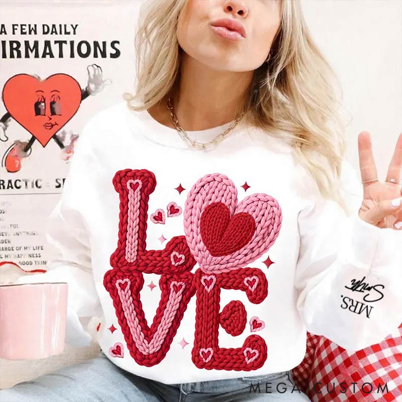 Personalized Love Knitted-style Design couple Sweatshirt Custom Names for Couple Anniversary Valentine's Gift for Wife Holiday Top Cloth for Wife