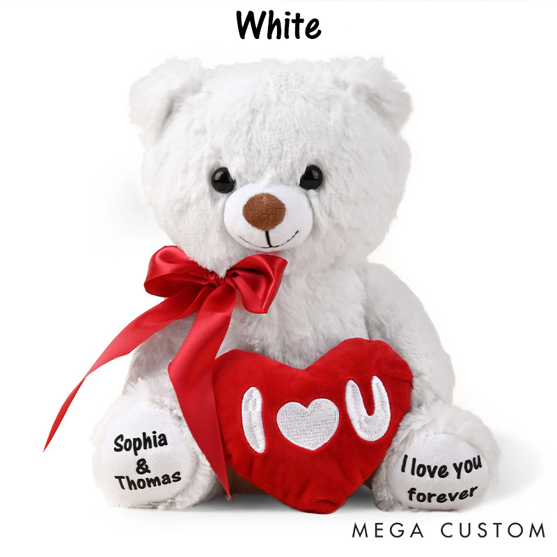 Personalized Couple I Love You Red Heart Bow Stuffed Bear with Name Stuffed Plush Bear Toy with Custom Text Valentines Day Anniversary Gift for Couple