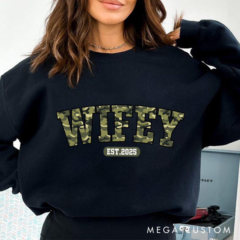 Personalized Camo Wifey Sweatshirt Custom Bold Camo Sweatshirt for Wife Valentine's Anniversary Gift for Her Couple Top Clothes