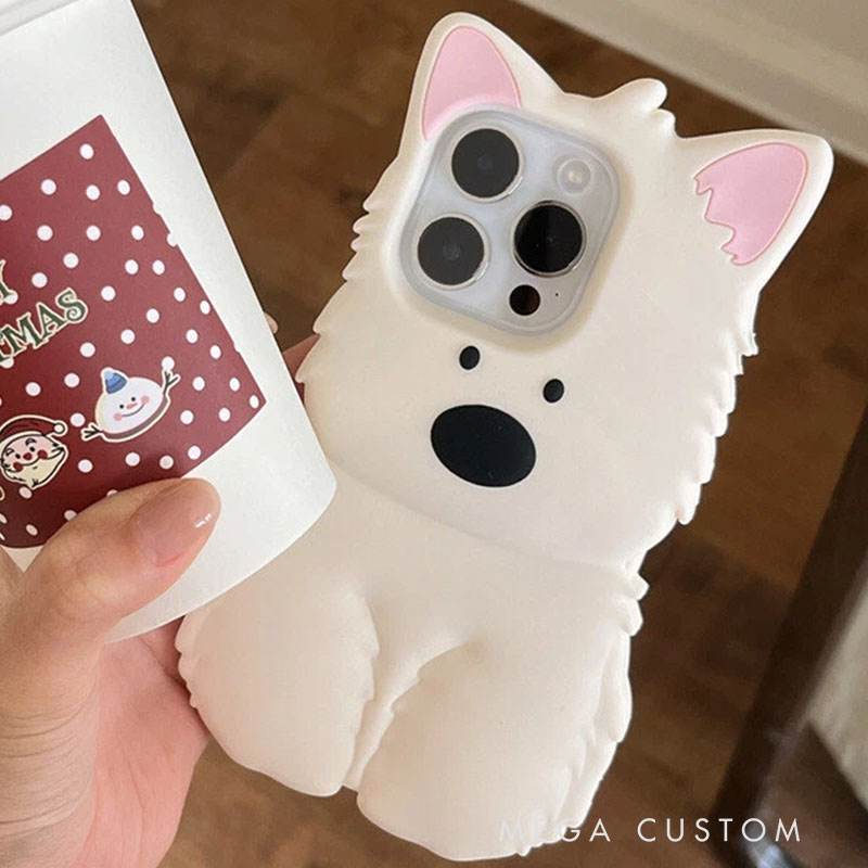 West Highland 3D Cute For iPhone 16 15 14 13 Pro Max Silicone Phone Case Cover