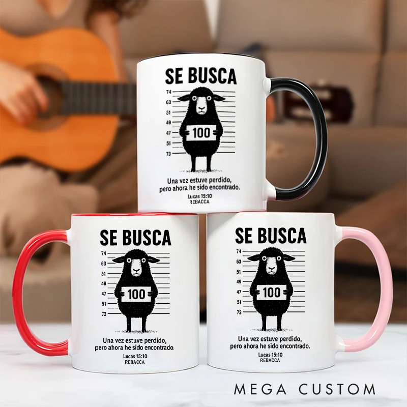 Personalized Se Busca Wanted 11oz Ceramic Mug with Name Once I was Lost But Now I am Found Christian Lucas 15:10 Ceramic Inner Color Mug Sheep Mug