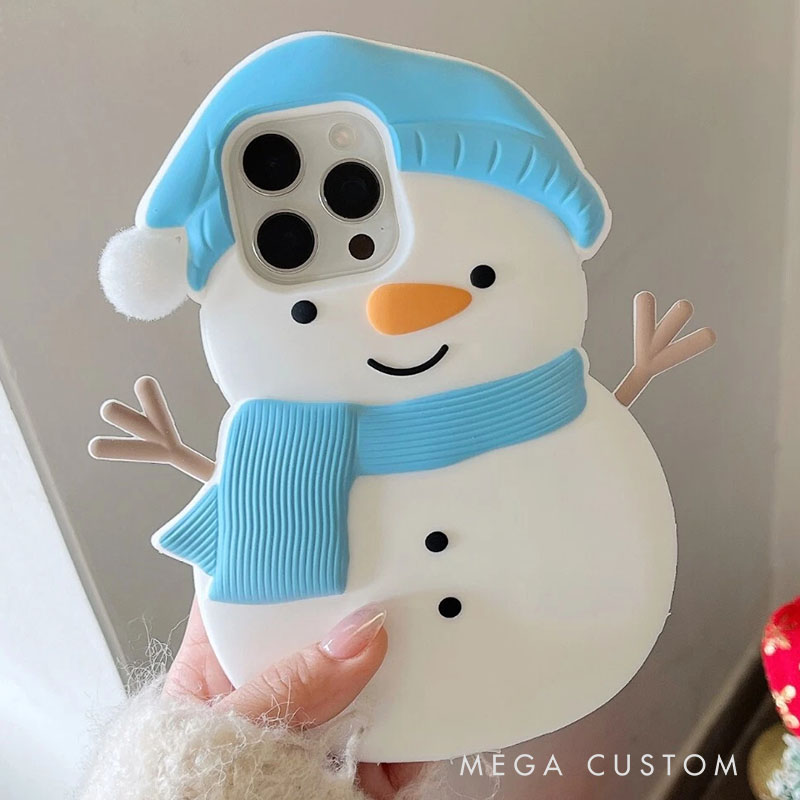 Winter Snowman Blue 3D Cute For iPhone 16 15 14 13 Pro Max Silicone Phone Case Cover