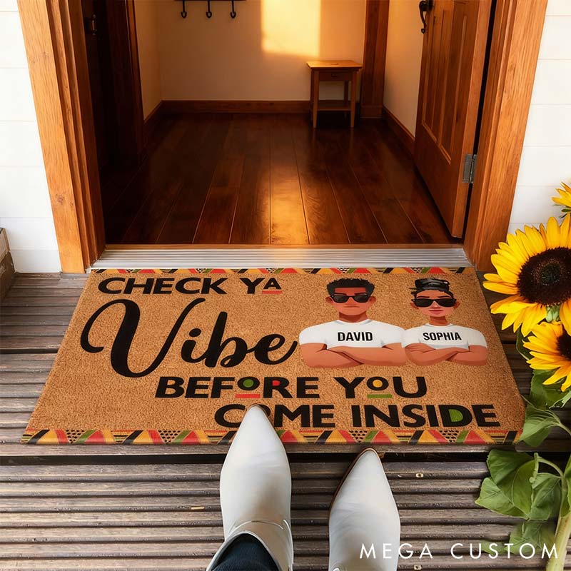Personalized Check Ya Vibe Before You Come Inside Couple Home Doormat with Names Non-Slip Durable Front Door Decor Gift for Couple
