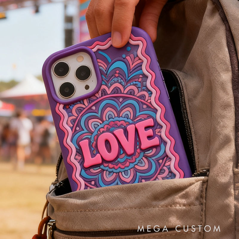 Hippie 3D for iPhone 17 16 15 14 13 Pro Max Silicone Phone Case Cover Purple