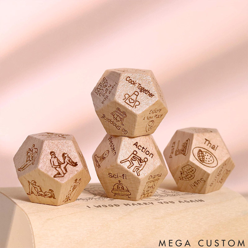 Personalized Couple Date Night Dice with Wooden Box Sexy Position Dice Valentine's Day Gift for Husband Wife Boyfriend Girlfriend Date Night Ideas