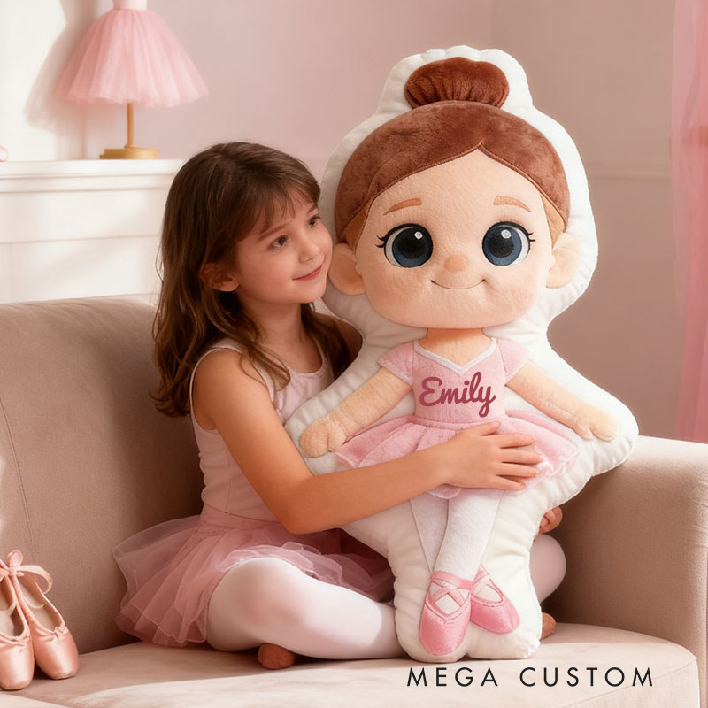 Personalized Little Ballet Dancer Pillow with Your Own Name Soft Stuffed Toy for Kids Unique Decorative Cushion for Girls' Room and Dance Studio
