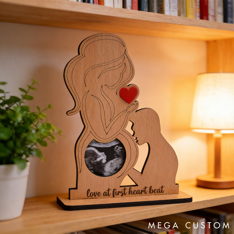 Personalized Couple Pregnancy Announcement Wood Sign Custom Baby Ultrasound Photo Table Decor Baby Reveal Sign for Expectant Parent Mom-Dad To Be Gift