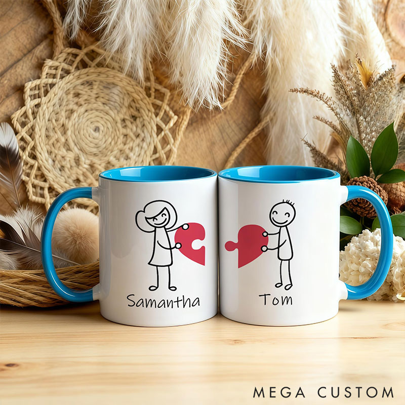 Personalized Couple Heart Pazzle Mugs Couple Coffee Mug Custom Name Valentine's Gift for Girlfriend Boyfriend Gift for Husband Wife 