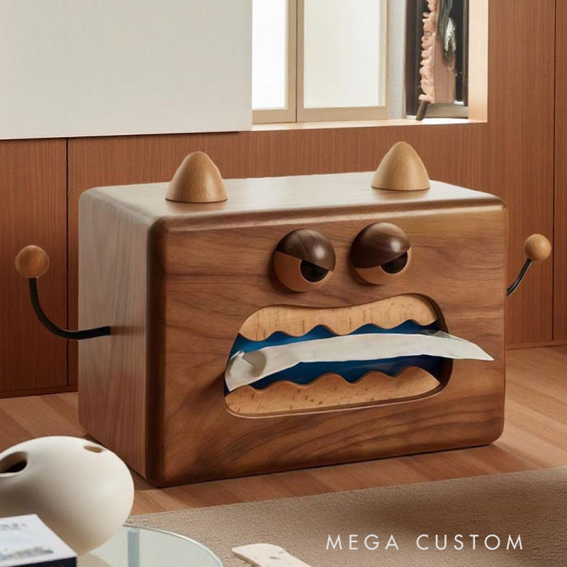 Handmade Wooden Monster Tissue Box Funny Cartoon Decor