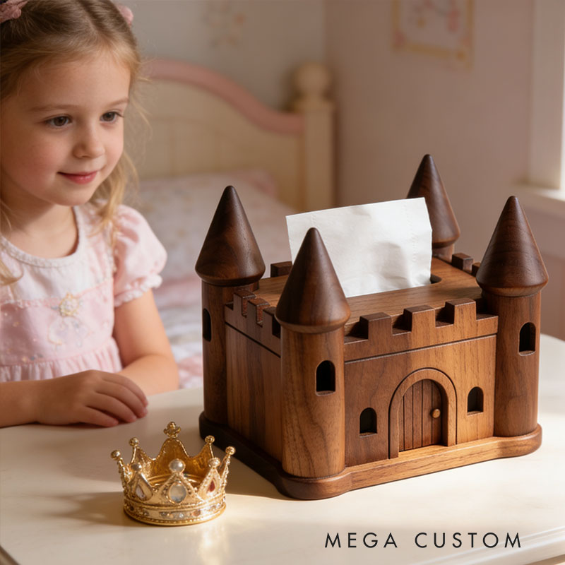 Handmade Wooden Castle Tissue Box Funny Cartoon Decor