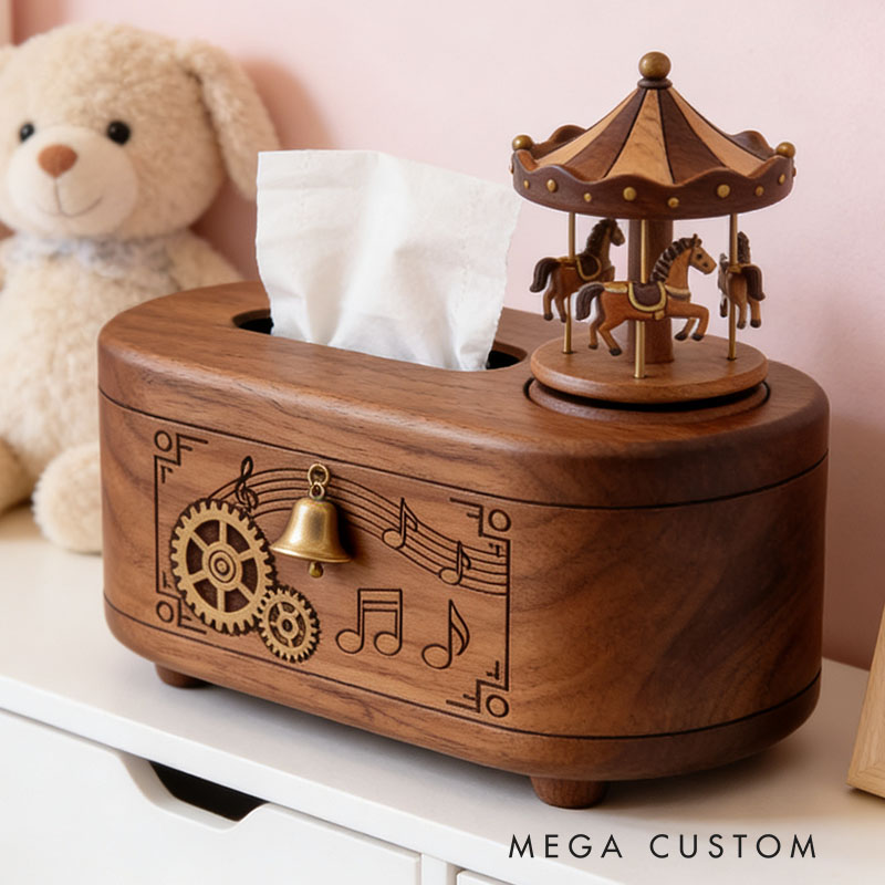 Handmade Wooden Music Box Tissue Box Funny Cartoon Decor