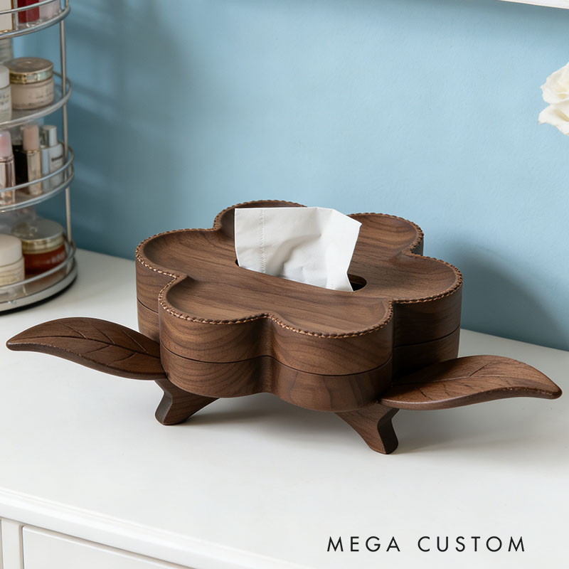 Handmade Wooden Flowers Tissue Box Funny Cartoon Decor