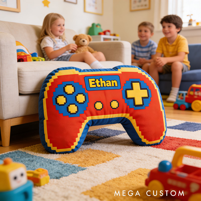 Personalized Red Cartoon Game Controller Shaped Pillow for Game Lovers Plush Pillow Christmas Birthday Party Gift for Kids