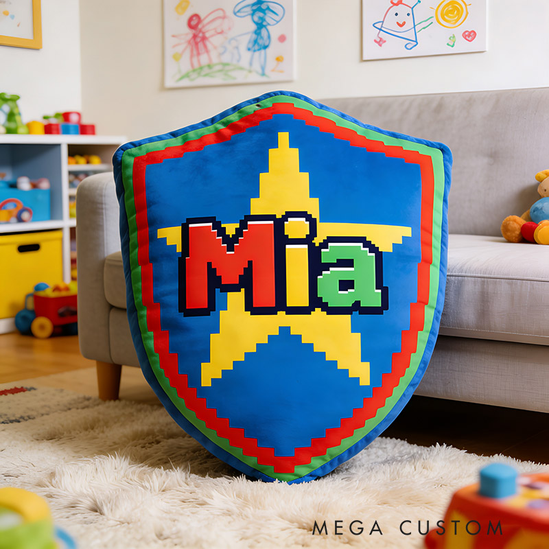 Personalized Game Shield Shaped Pillow for Game Lovers Plush Pillow Christmas Birthday Party Gift for Kids