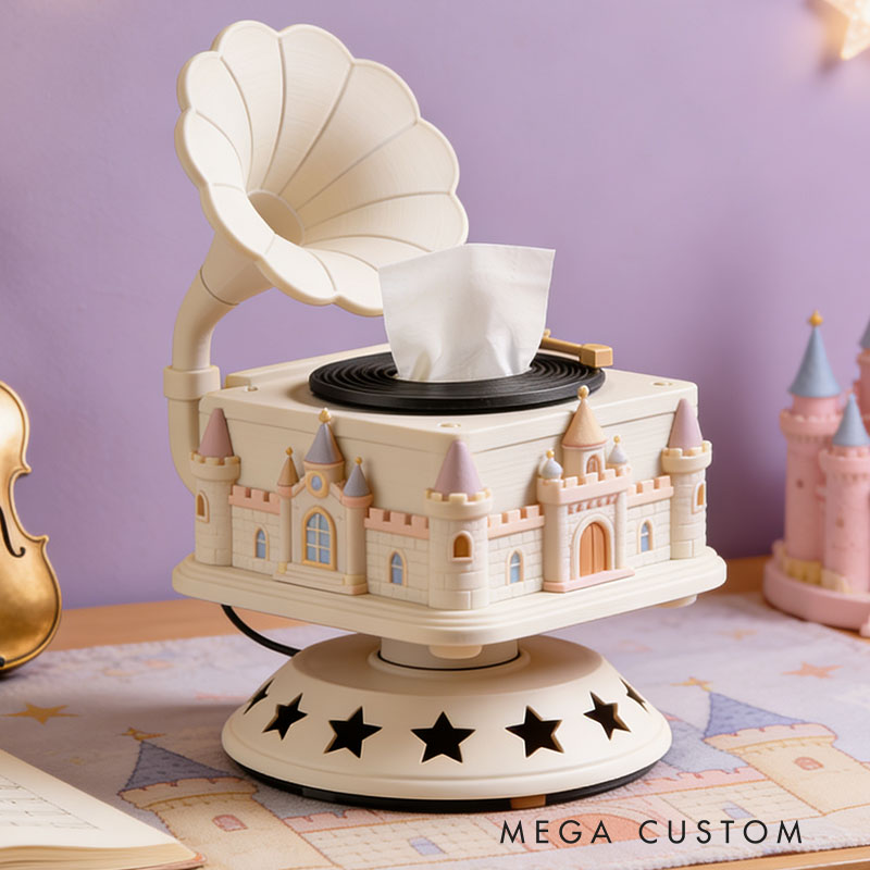 Castle Music Box Tissue Box Cover 3D Printed Room Decor Cute Tissue Box Cover for Desk Room Kitchen or Bathroom