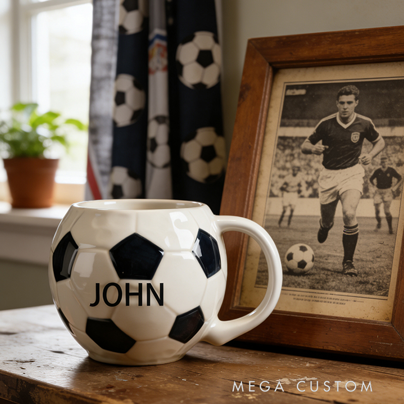 Personalized Soccer Ball Shaped Ceramic Mug - Custom Name Gift for Soccer Fans & Players, 11oz Coffee Cup